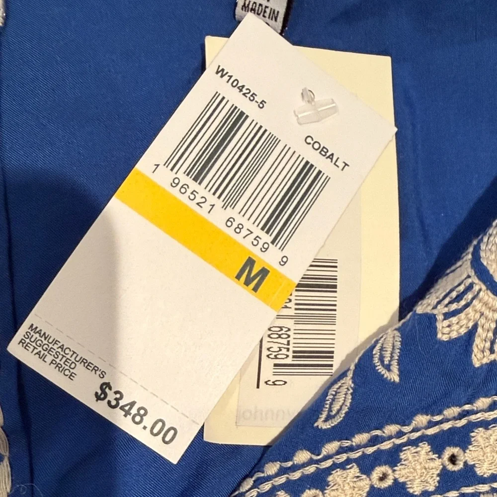 Johnny Was Brynlee Scallop Sleeve Embroidered Blue Women's Blouse - Picture 6 of 10